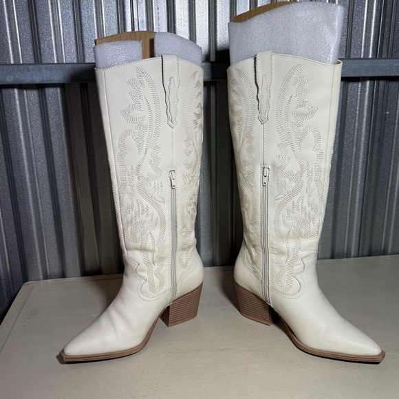Crown Vintage Women's 8.5 White Leather Western Embroidered Cowboy Boots in Box - Picture 5 of 12